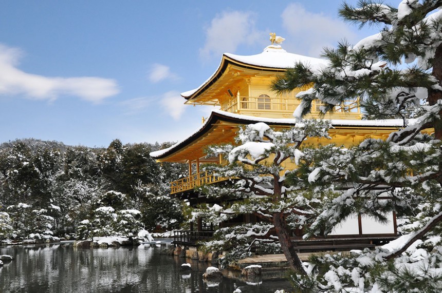 Snowfall at Kinkaku-ji