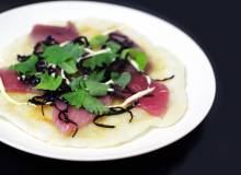Mochi Pizza with Wasabi, Tuna, and Shiso - Metropolis Japan