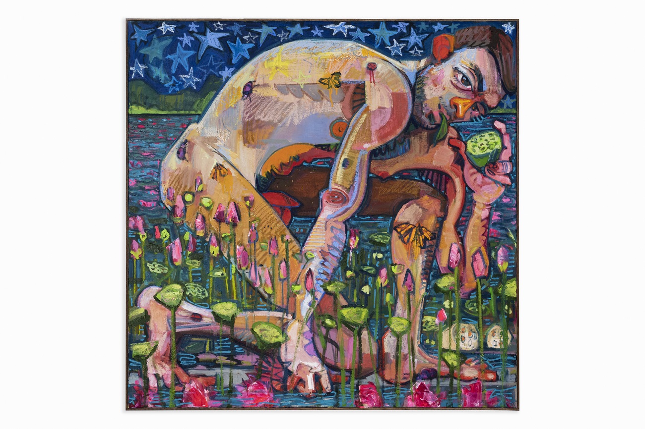 Andrew Salgado, Lotus Eater, 2022, oil and oil pastel on linen, 152.0 x 152.0 cm