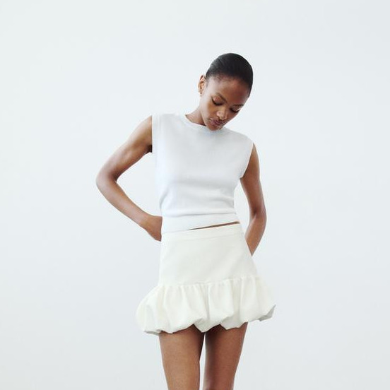 image of ZARA Linen Blend Balloon Skort