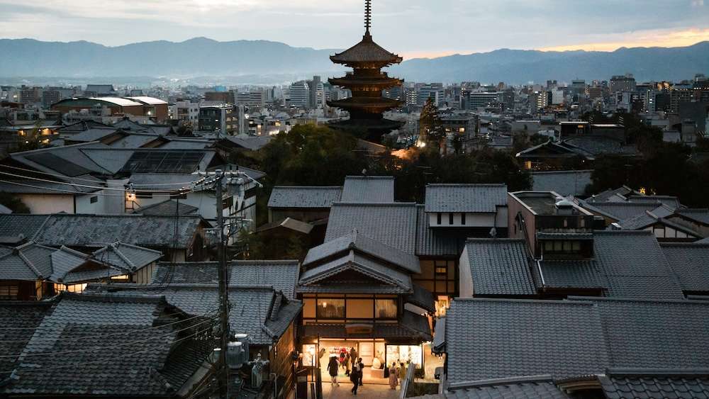 The view of Kyoto, Japan. Showing the architecture of the old capital. The city also has many renowned eateries.
