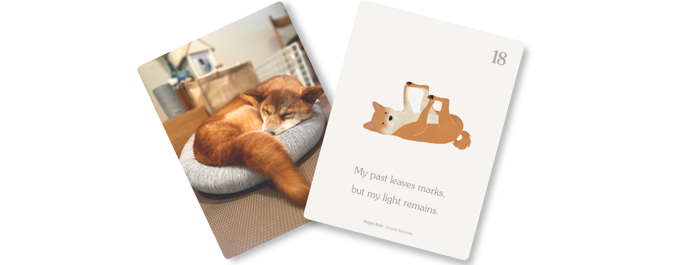 Kina the rescue dog alongside her Dogaffirmation card